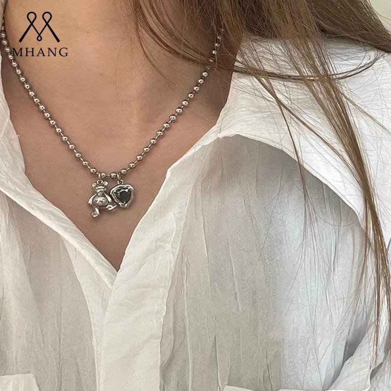 Vòng cổ Mặt Gấu Bạc Dễ Thương Thời Trang Thu Đông