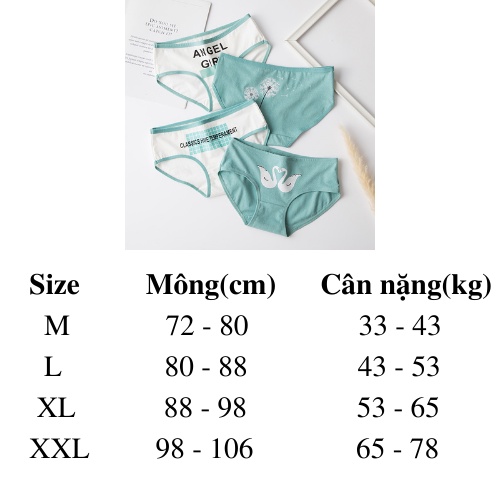 Quần lót nữ cao cấp cotton thái cute bigsize kháng khuẩn sịp chip xinh thoáng khí dễ thương hoạ tiết trắng xanh QL11