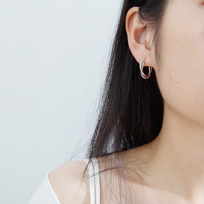 Bông tai bạc ý 925 khuyên tai tròn xoắn lớn cao cấp