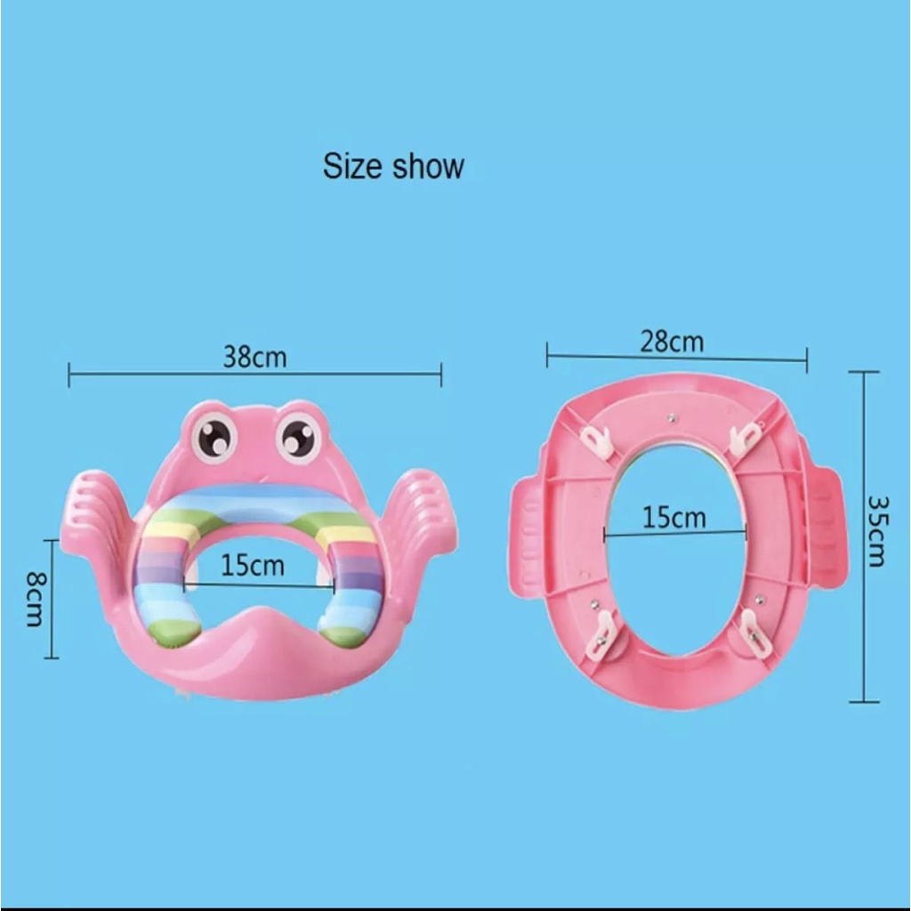 Bô Thu nhỏ gọn bồn cầu ếch có tay vịn và đệm bệ lót ngồi vệ sinh, màu sắc dễ thương phù hợp bé trai và bé gái