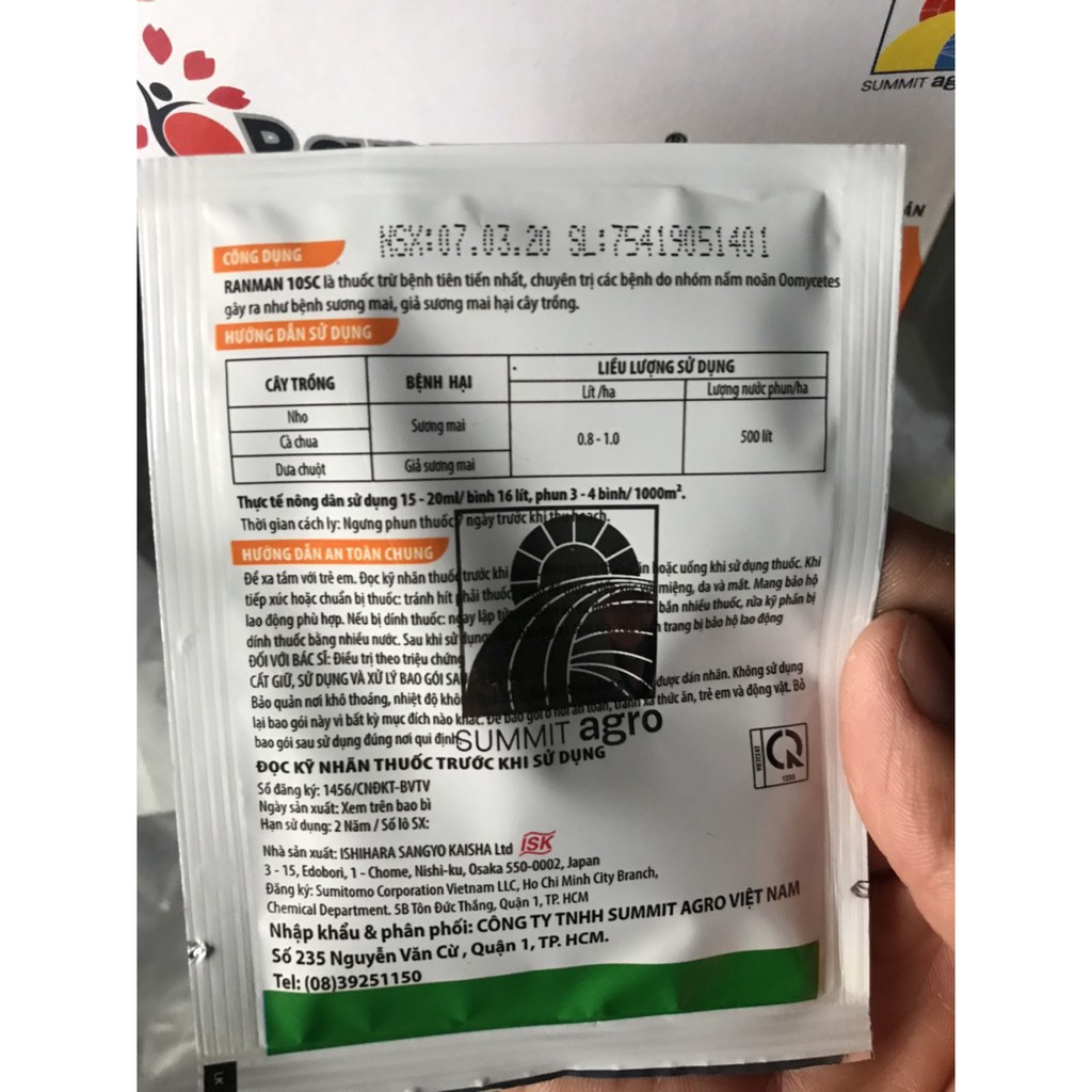 Thuốc trừ bệnh chuyên dùng cho nho, cà chua & dưa chuột Ranman 10SC
