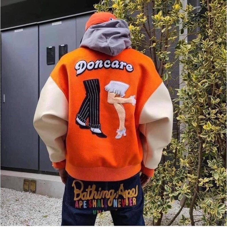 Áo bomber - Jacket Varsity phối tay da Doncare chất dạ cúc bấm Nam nữ