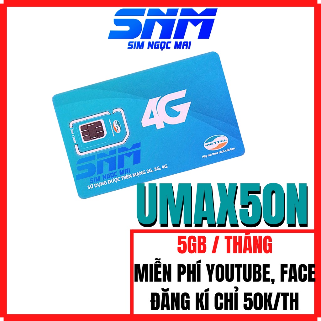 Sim 4G Viettel - UMAX50N - V120 VIP - 4GB/NGÀY - 120GB DATA TỐC ĐỘ CAO - MIỄN PHÍ GỌI - SIM NGỌC MAI