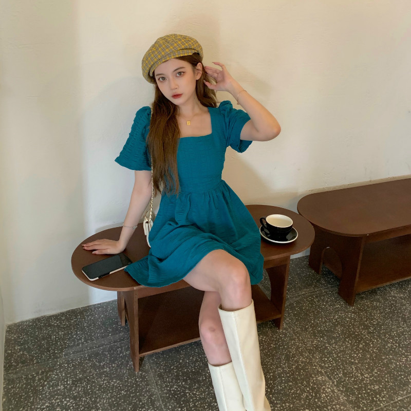 Đầm ôm SUXI ngắn tay cổ vuông lưng cao thời trang hàn