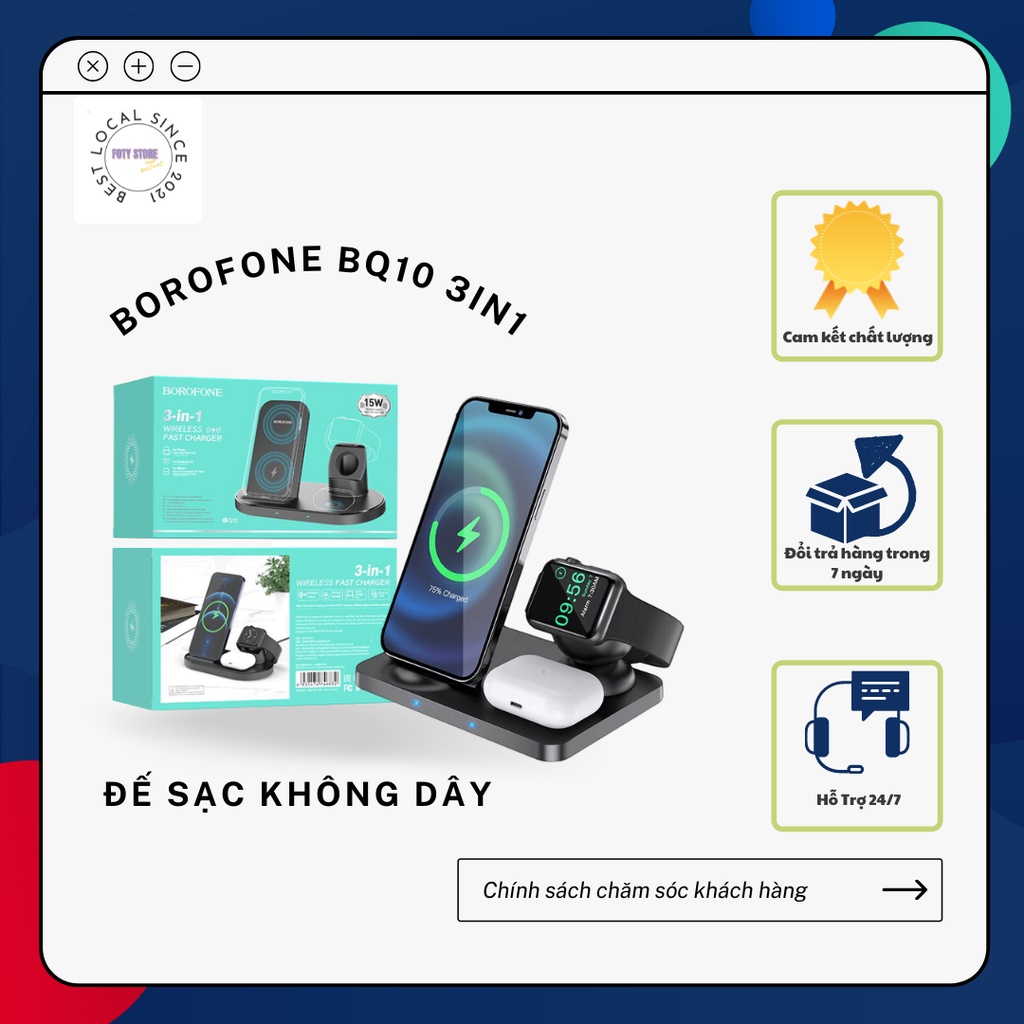 (NEW) Đế sạc nhanh không dây 15W 3in1 Borofone BQ10