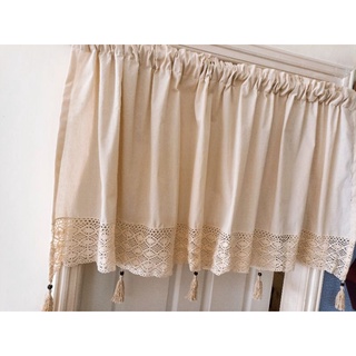 Rèm màn cửa vải canvas rèm màn cửa trang trí phối ren cotton và tua rua rèm cửa sổ rèm cửa vintage rèm bếp rèm