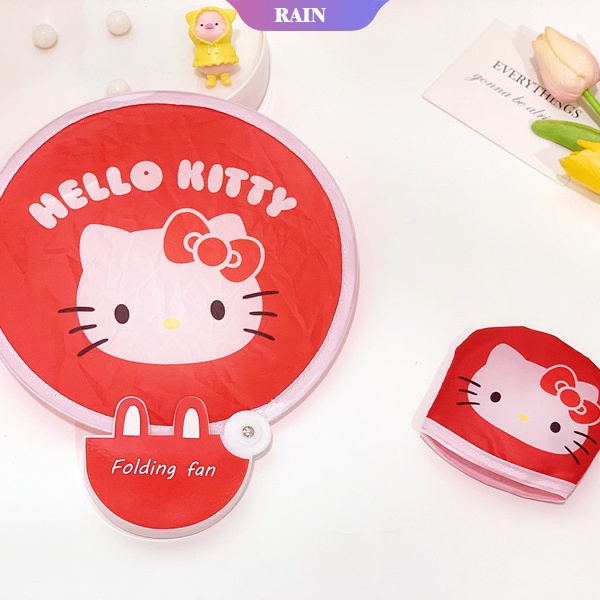 Quạt Xếp Mini Hình Tròn In Họa Tiết Hoạt Hình My Melody Hello Kitty Kuromi Cinnamoroll Sanrio Dễ Thương Nhỏ Gọn Mang Đi Tiện Dụng