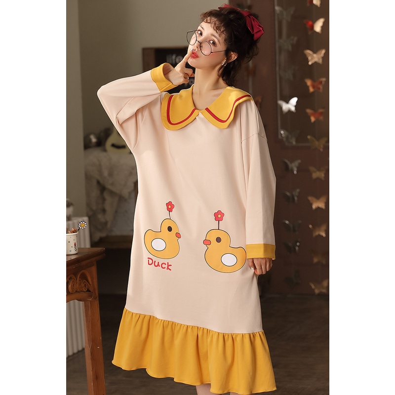 {Nightgown} Đầm Ngủ Cotton Nguyên Chất Tay Dài Dáng Rộng Thời Trang Xuân Thu Ngọt Ngào Cho Nữ | BigBuy360 - bigbuy360.vn