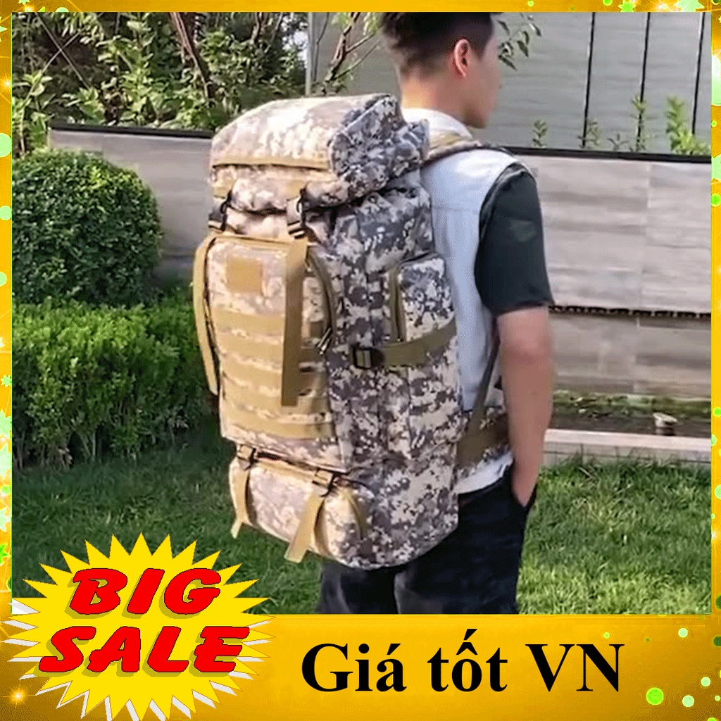 Balo leo núi dung tích lớn 80 lít quân đội, túi hành lý đường dài, chiến thuật rằn ri đi phượt chống thấm nhiều khoang