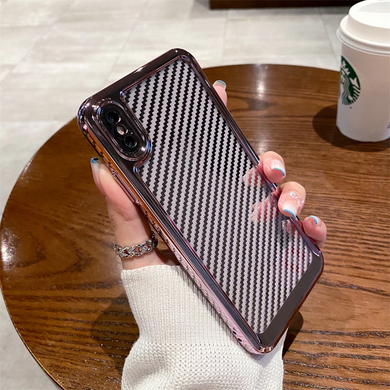 Ốp Điện Thoại Mềm Trong Suốt Kiểu Vuông Mạ Điện Họa Tiết Kẻ Sọc Cho iPhone X XR XS MAX 7 8 Plus SE 2020 2022