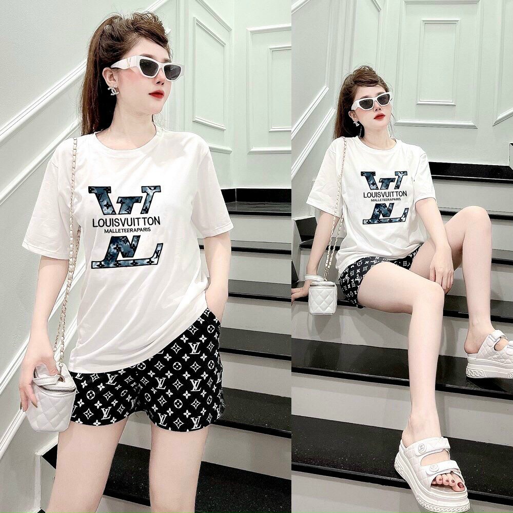 BỘ ĐỒ SHORT NỮ COTTON THÊU LOGO_SIÊU MÁT MỊN_100% cotton