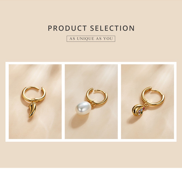 Hoa tai Bamoer SCE1138 bằng bạc sterling 925 dòng Tây Ban Nha bí ẩn màu vàng