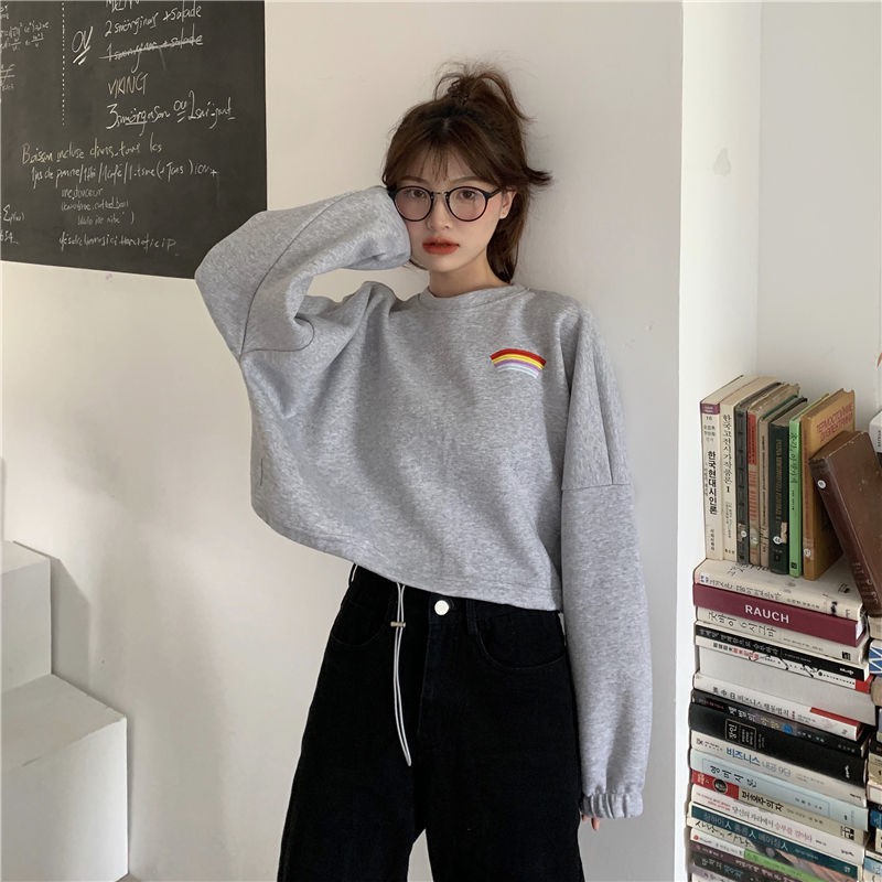 🌈Hàng CÓ SẴN Áo khoác🔥Áo thun sweater tay dài dáng rộng màu cầu vồng phong cách phương Tây thời trang xuân thu Hàn Quốc mới cho nữ