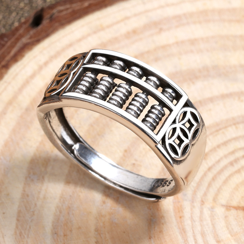 Nhẫn Đôi Bằng Bạc Khắc Chữ Abacus Sempoa Cincin