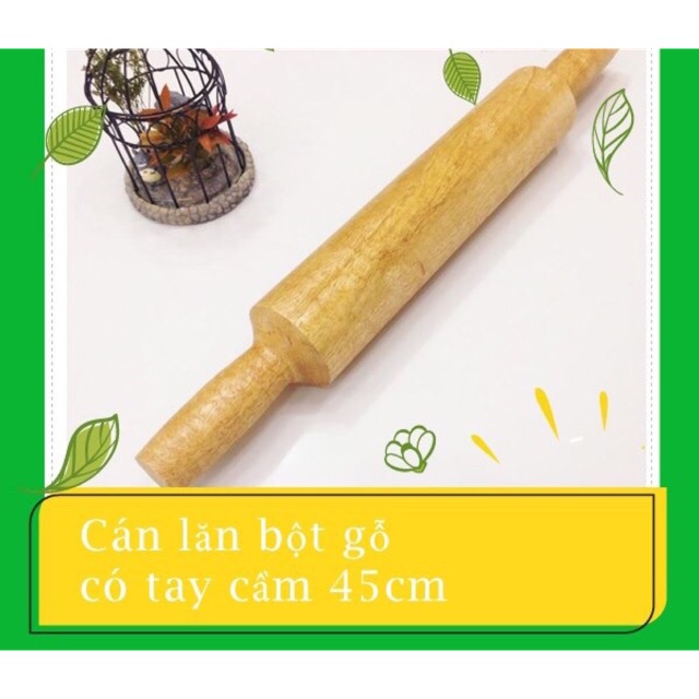 Cán lăn bột gỗ có tay cầm 45cm