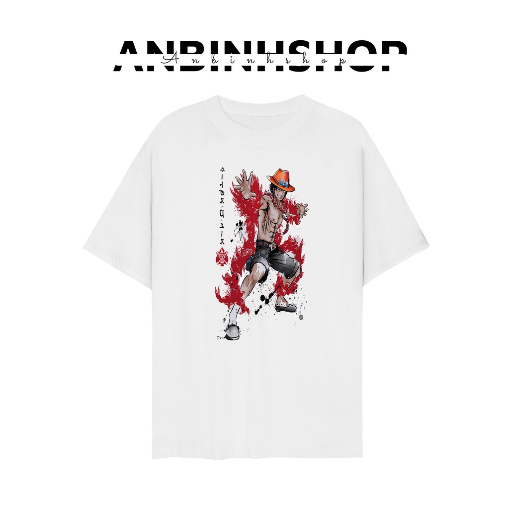 Áo thun unisex nam nữ in hình chibi One Piece Đảo Hải Tặc ACE Hỏa Quyền cực dễ thương chất vải mềm mịn mát từ AnbinhShop