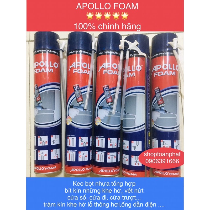 KEO BỌT NỞ APOLLO FOAM 750ml 100% chính hãng + vòi xịt