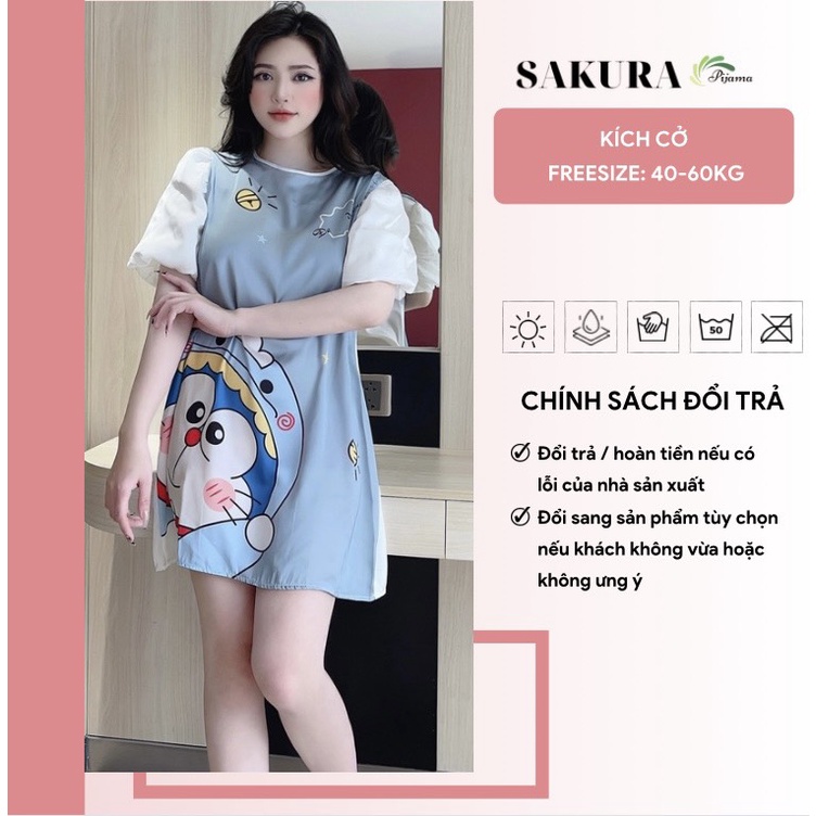 Váy nữ cổ tròn bigsize tiểu thư thiết kế xinh đẹp lụa ngủ cao cấp SAKURA SR01