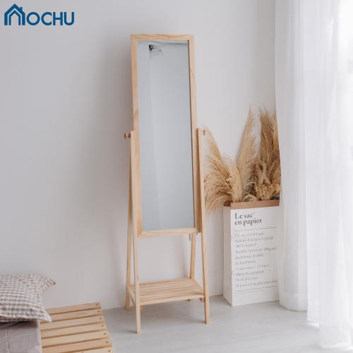 Gương đứng soi toàn thân OCHU Khung gỗ phối kệ tiện lợi MIRROR SHELF Nội thất thông min