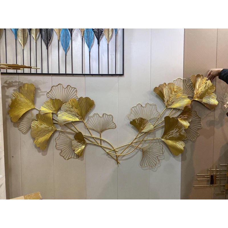Trang sắt treo tường, decor trang trí phòng khách hiện đại. Bảo hành 3 năm. Tranh đôi lá gingko