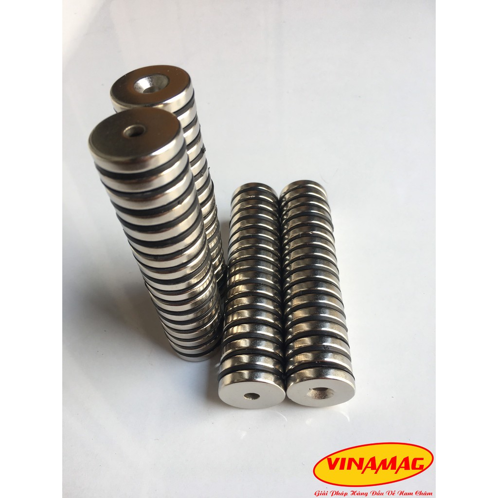 10 Viên 25x5mm lỗ vát bắt vít 6mm, nam châm đất hiếm NdFeB phi tròn, nam châm trắng lực từ mạnh