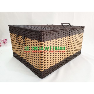 Giỏ đựng quần áo nhựa giả đan mây cao cấp CÓ NẮP TRÁNH BỤI, GIỎ ĐA NĂNG,