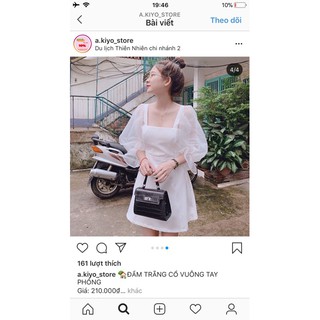 Đầm Cổ Vuông Tay Lưới Phồng Trơn ☀️