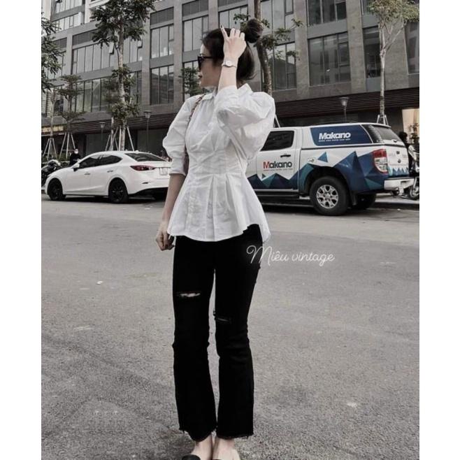 Áo sơ mi rúm eo tay bồng phong cách hàn quốc gs100