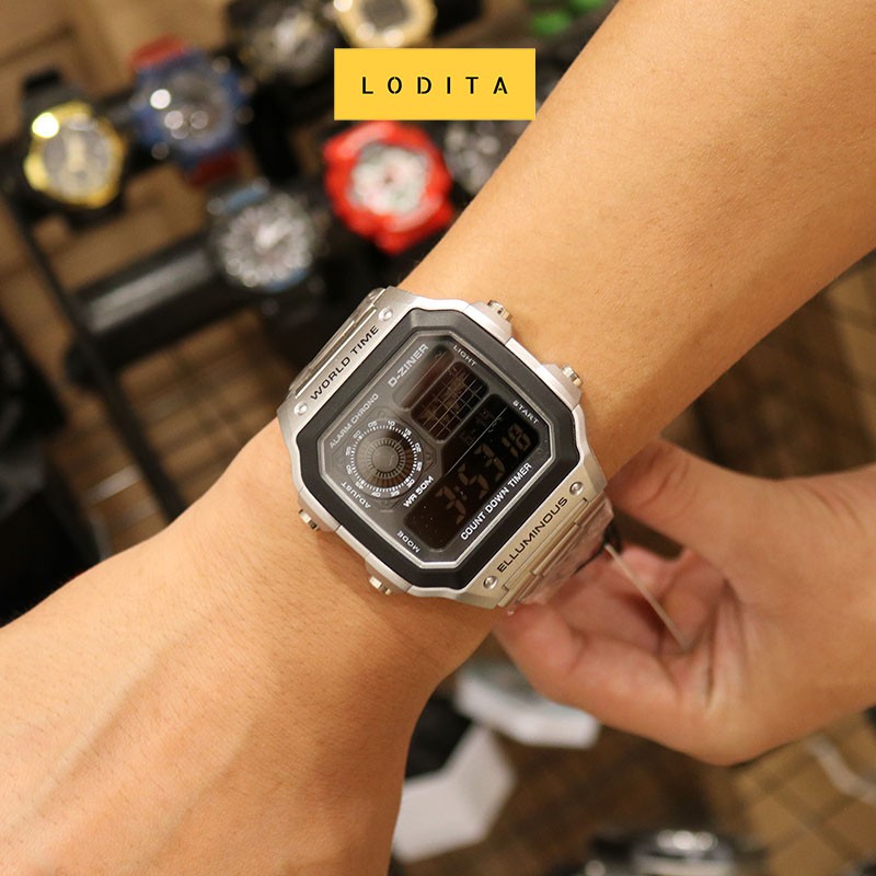 Đồng hồ nam thể thao chính hãng cao cấp Dziner DZ8277 dây thép mặt vuông chống nước tuyệt đối không gỉ màu Sliver | BigBuy360 - bigbuy360.vn