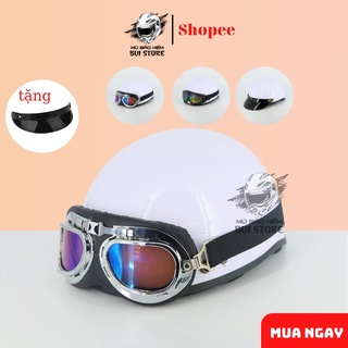 Mũ bảo hiểm nửa đầu, mũ 1 2 trơn lồng thoáng khí, khóa đỏ cao cấp - màu trắng bóng