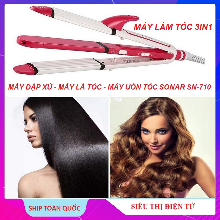 Máy Làm Tóc 3 In 1 SONAR 710, Dụng Cụ - Uốn Tóc - Duỗi Tóc - Dập Xù - Làm Xoăn 2020