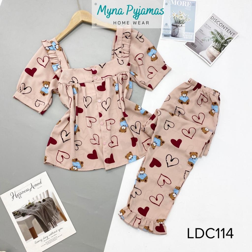 Bộ cộc dài nữ cổ vuông- Myna pyjamas ,chất lụa mango thoáng mát, hàng có size