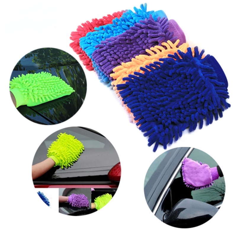 Găng Tay Rửa Xe Hơi / Xe Máy 2 Trong 1 Bằng Vải Microfiber Hai Mặt
