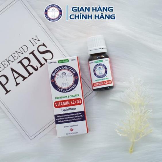 Men vi sinh Bioamicus vitamin D3 K2 hỗ trợ hấp thu canxi, D3 K2 lọ 10ml