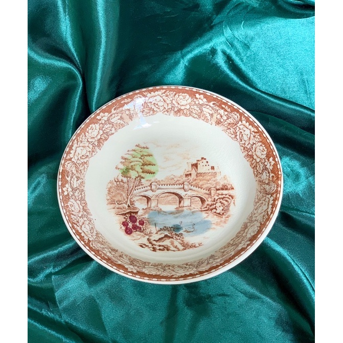 Gốm nhật - Dĩa sâu lòng vẽ cảnh âu vintage cực xinh, size 20cm