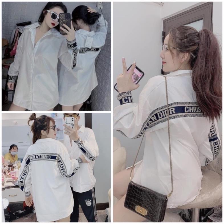 Áo Sơ Mi Trắng Viền Chữ Form Thụng Dấu Quần Sơ Mii Nữ Ulzzang Unisex Hot 2022 Moonstore