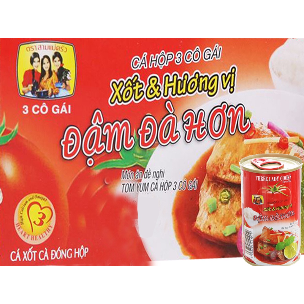 Cá mòi xốt cà chua nắp giật 3 Cô Gái hộp 155g (vị đậm đà) (Thái)