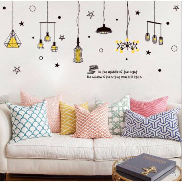 Decal dán tường dàn đèn trang trí màu vàng [Hàng đẹp] - Tranh dán tường đèn vàng trang trí có keo sẵn