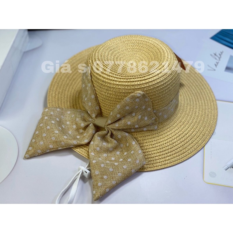 Mũ bo cói vành nhỏ nơ bi đi biển thời trang