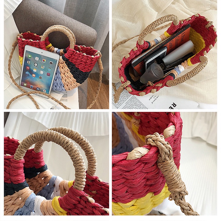 Túi Xách Đan Rơm Thủ Công Hình Bán Nguyệt Cỡ Lớn Với 6 Kiểu Màu Tùy Chọn Cho Nữ