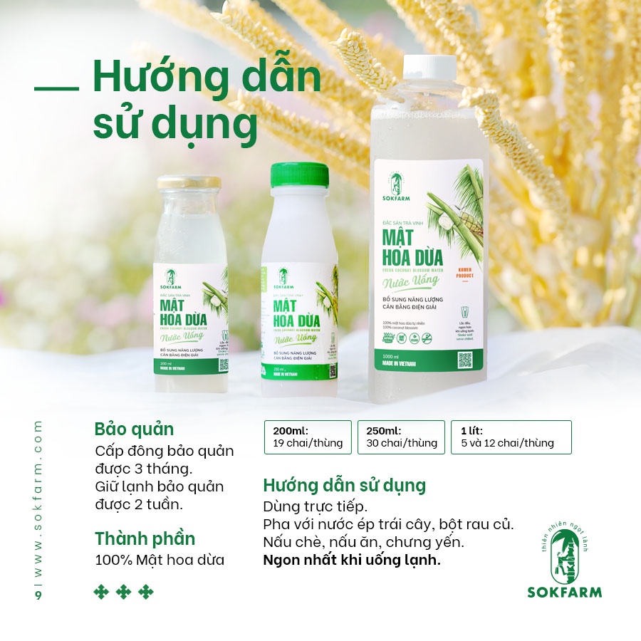 NƯỚC UỐNG MẬT HOA DỪA TƯƠI SOKFARM BÙ KHOÁNG BỔ SUNG NĂNG LƯỢNG TƯƠI MÁT GIẢI KHÁT CHAI 200ML-250ML-1L