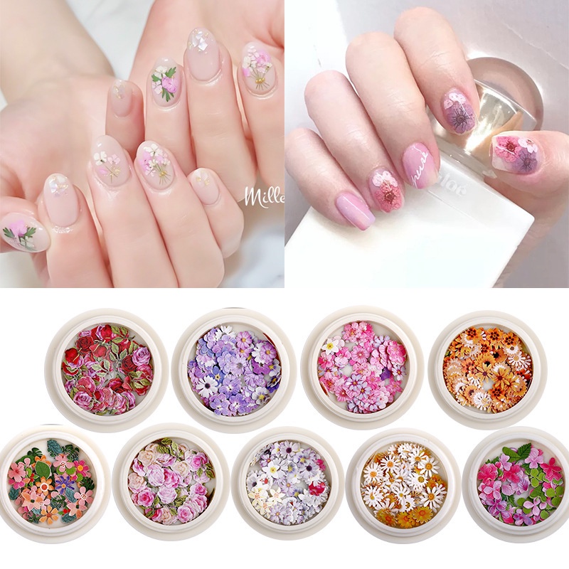 50Pcs/Box Small Daisy Rose Flower Wood Pulp Sheet Nail Art / 3D Nail Art Decorations Manicure Accessoires