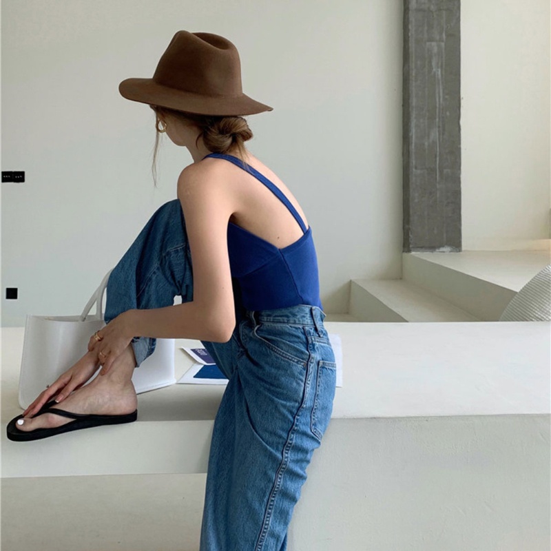 Áo Croptop Dệt Kim Không Tay Cổ Chữ V Khoét Sâu Hở Lưng Màu Sắc Trơn Thời Trang Mùa Hè 10MK Dành Cho Nữ