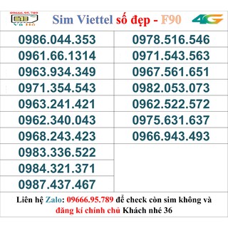 Sim Viettel đầu 09 số đẹp giá rẻ 36