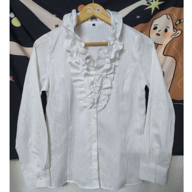 Sơ mi trắng lụa,bèo, nơ, thêu