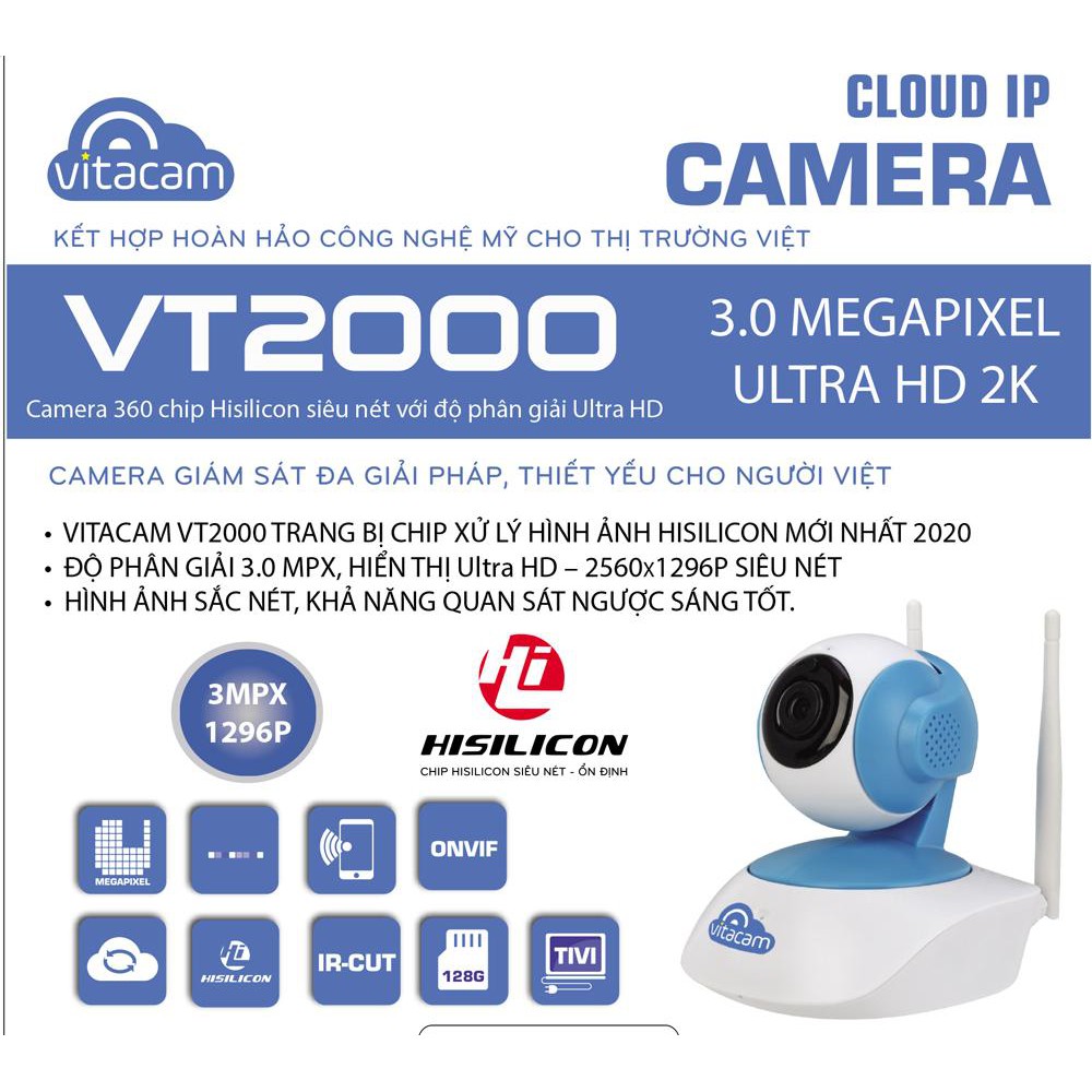 [Khuyến Mãi Sốc] Vitacam VT2000 hình ảnh FULL HD 3Mpx - Bảo hành 24 tháng