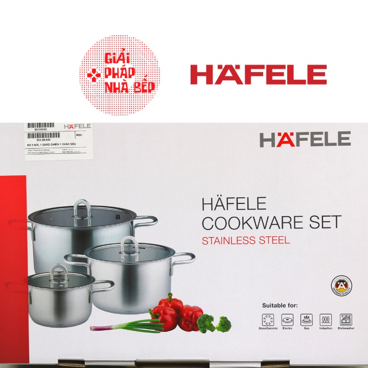 Bộ Nồi Bếp Từ Inox 304 HAFELE Chính Hãng 531.08.040 , 3 Nồi 1 Chảo, bộ nồi hafele cao cấp dành cho bếp từ nhập khẩu