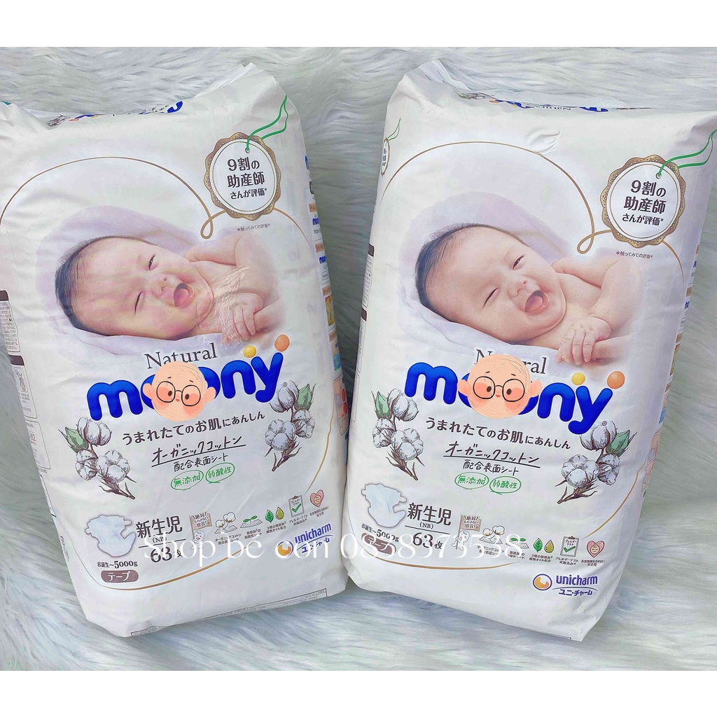 Bỉm - Tã dán Moony Natural size Newborn 62 miếng