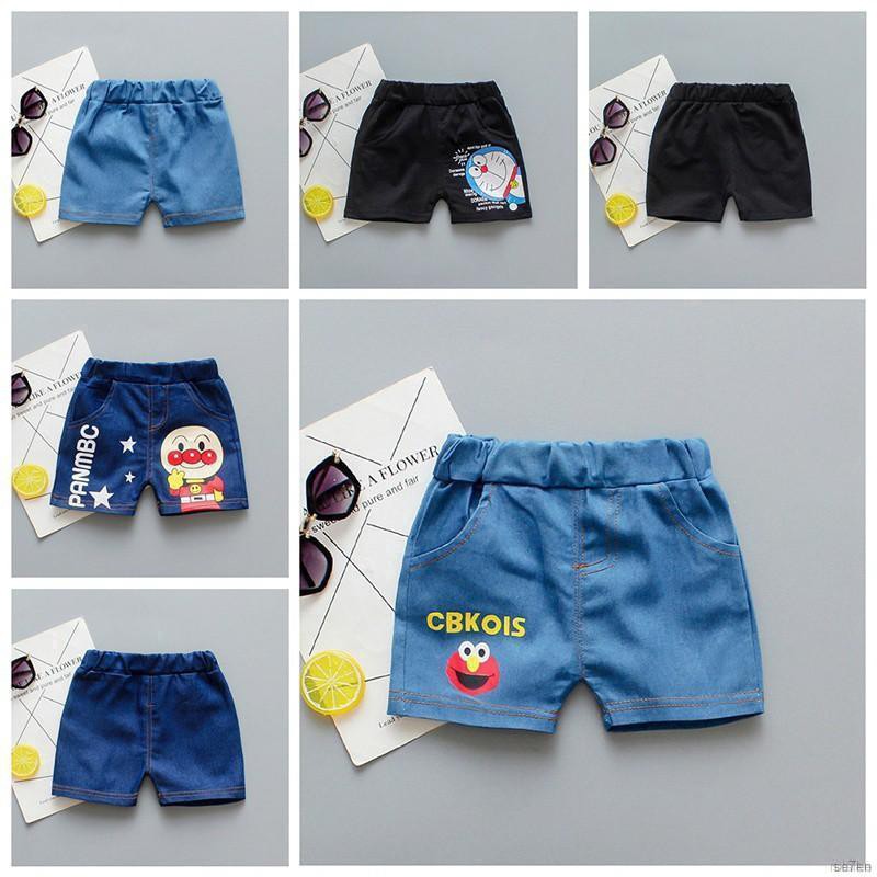 ruiaike  Boys Girls Cute Cartoon Print Denim Shorts Elastic Waist Short Pant Casual Beach Shorts Trousers