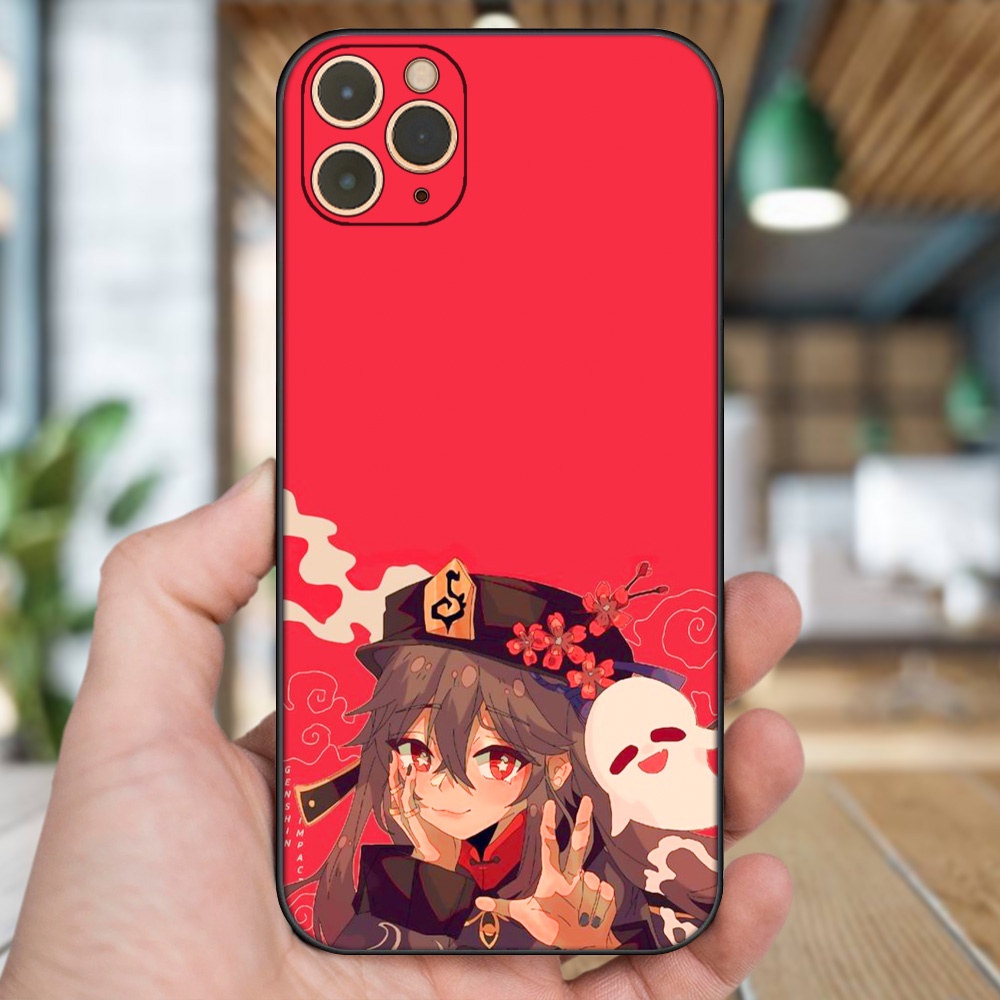 Ốp lưng iPhone 11 Pro Max dẻo đen cạnh vuông in hình Hutao Genshin Impact